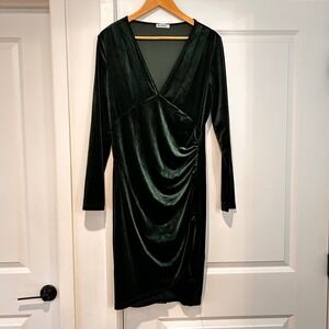 Womens Green Babydoll Velvet Wrap Long Sleeve Dress XL Whimsigoth Fairy Grunge
